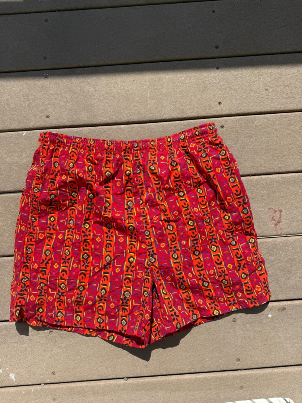 Red Patterned Elastic Waist Shorts